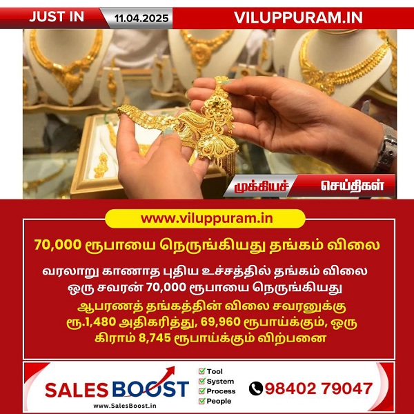 70,000 ரூபாயை நெருங்கியது தங்கம் விலை