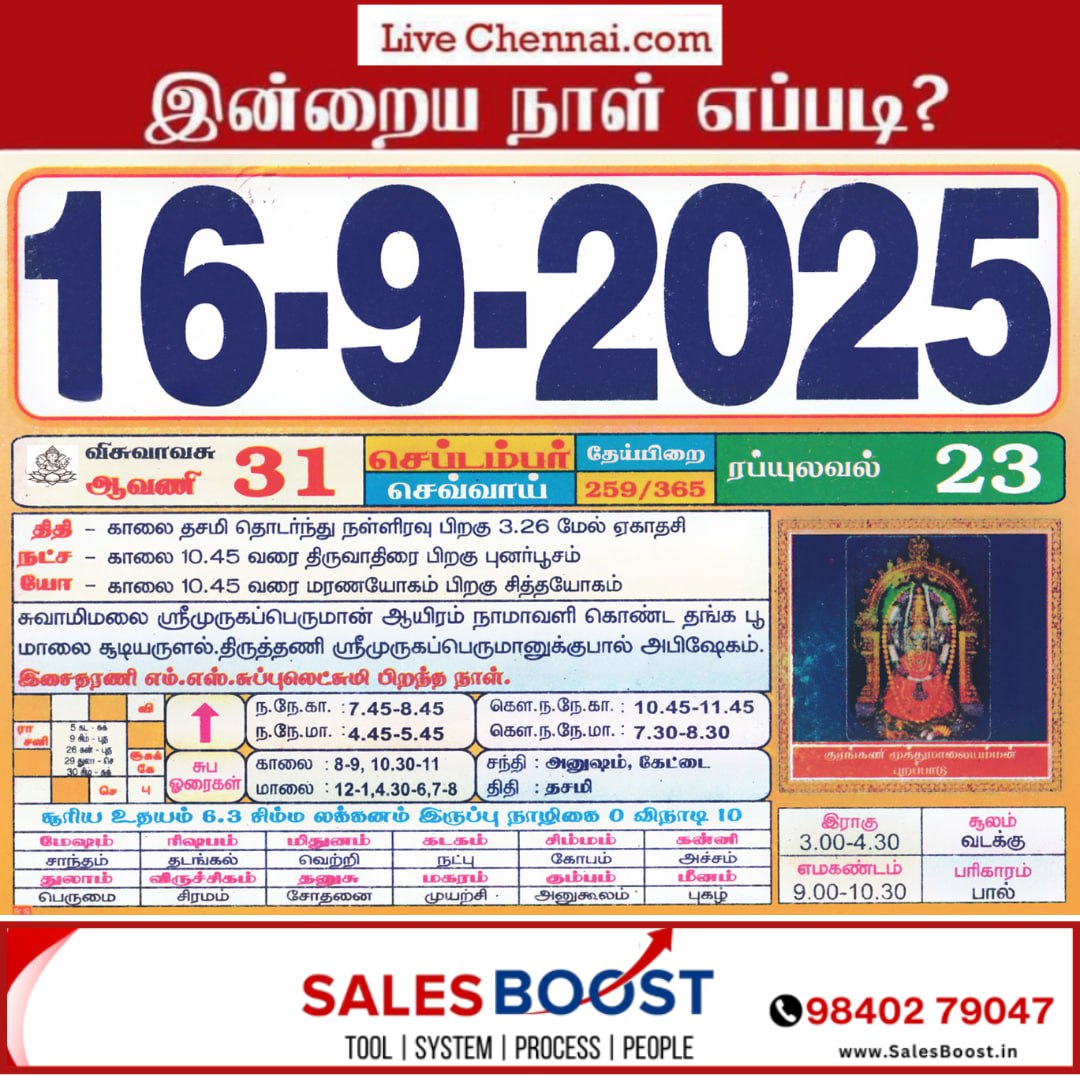 Auspicious (Nalla Neram) time today (Sep 16th)