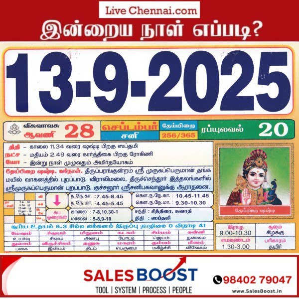 Auspicious (Nalla Neram) time today (Sep 13th)