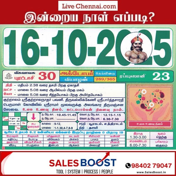 Auspicious (Nalla Neram) time today (Oct 16th)